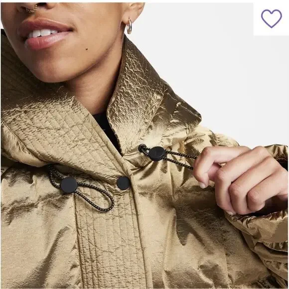 Nike Sportswear Women's Swoosh Puffer Shine PrimaLoft Jacket Large Gold Metallic - Picture 3 of 11